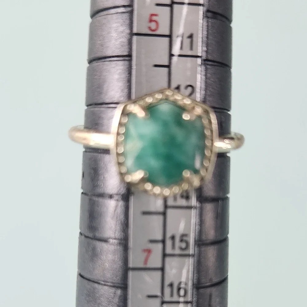 Kendra Scott Davie Dark Teal Amazonite Gold Ring, size 6, preloved - Picture 3 of 9